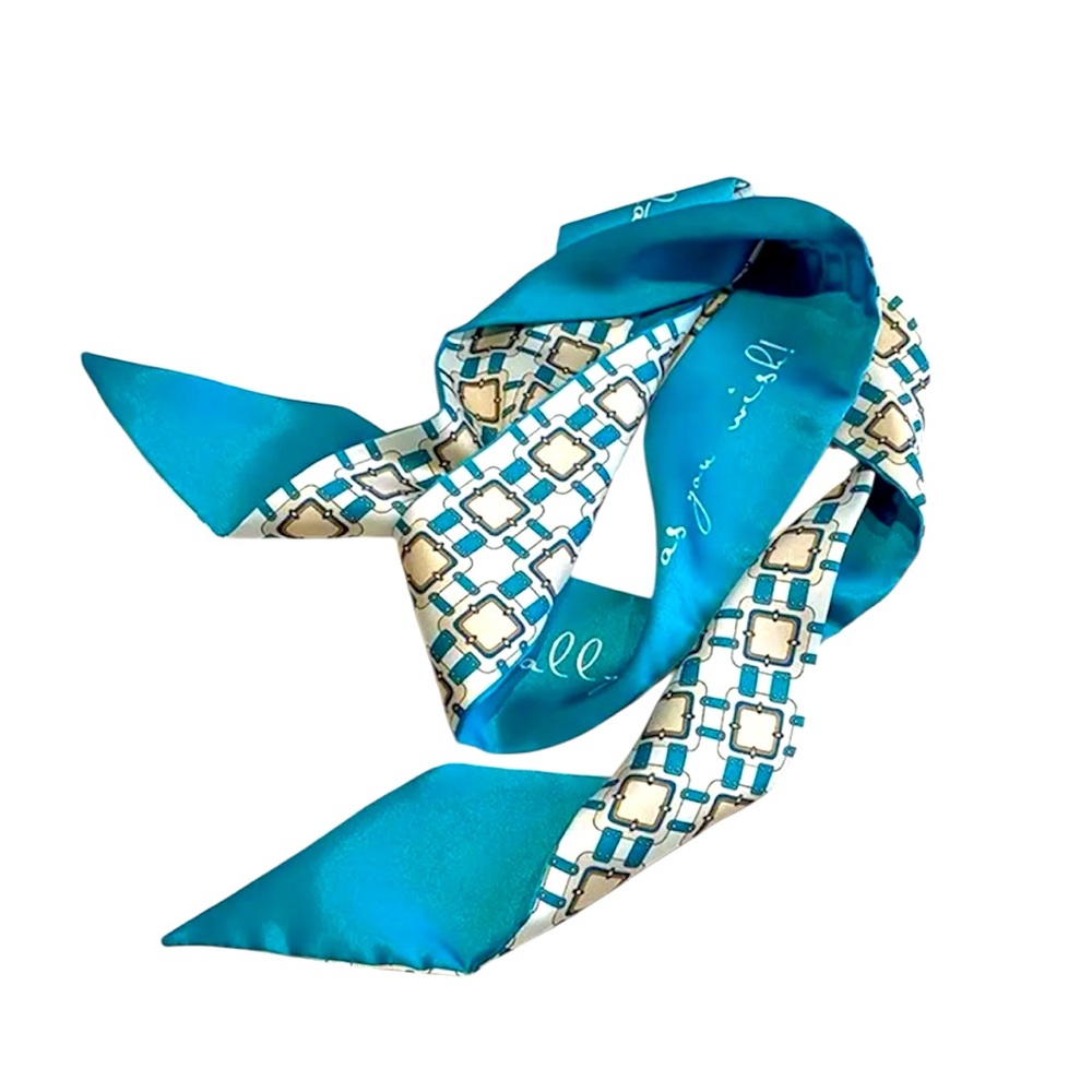 Elegant Blue Patterned Silk Scarf Twilly NWT